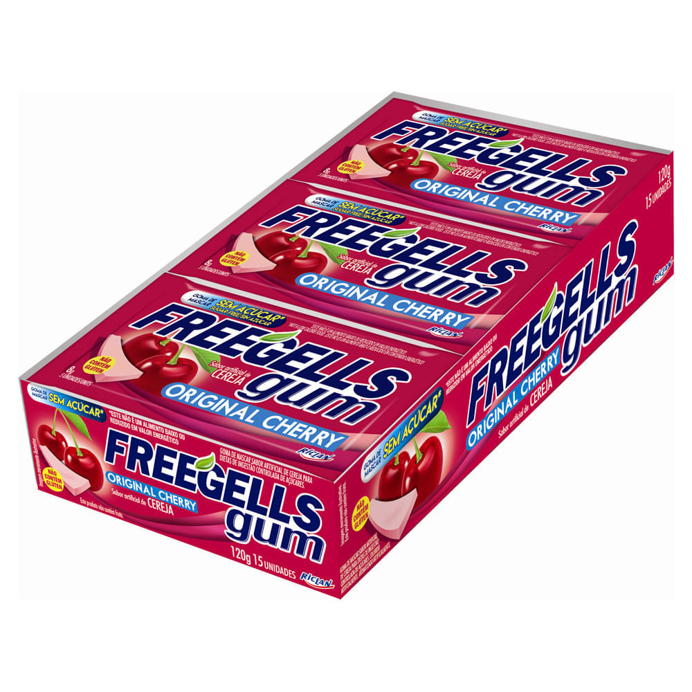 Chiclete Freegells Gum Original Cherry Sem Açúcar 8g